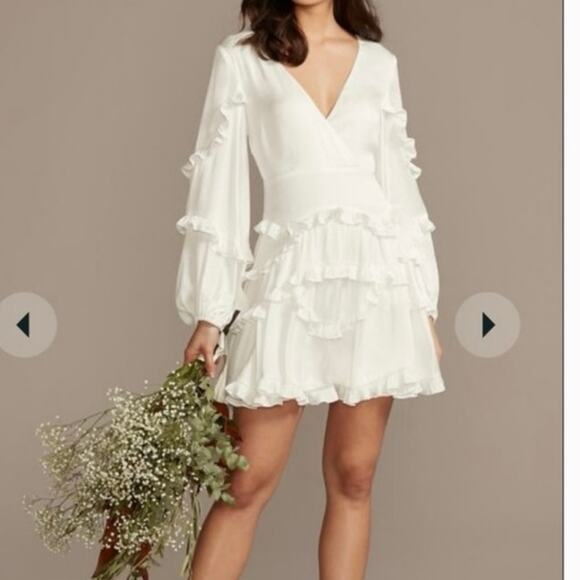 DB studio charmeuse ruffle mini dress back tie Perfect for a bride to be szL - Picture 3 of 16